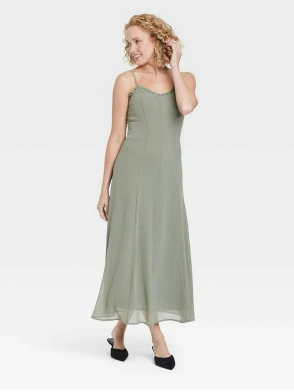 NWT - A New Day - Women’s Chiffon Ruffle Maxi Dress - Sage - Medium